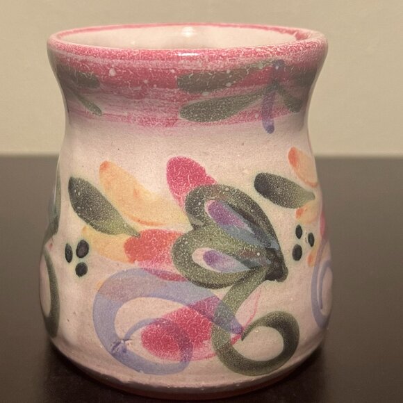 Hand Crafted Studio Art Pottery Mug Hand Painted Abstract Floral ~ Artist Signed - Picture 5 of 15
